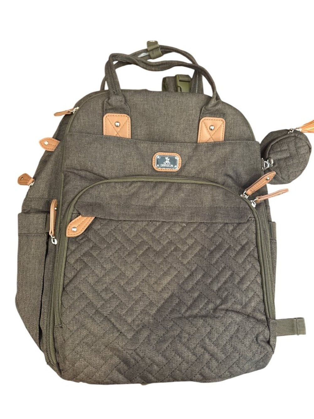 Dikaslon Diaper Bag Backpack Olive Green Quilted Travel Baby Bag Changing Pad